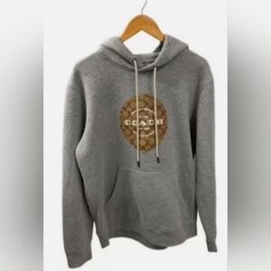 COACH Men\'s Signature Logo Hoodie Gray F67001 100% Cotton Medium